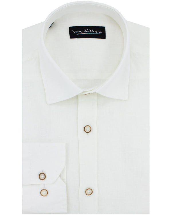 White Yarn Dyed Linen Shirt